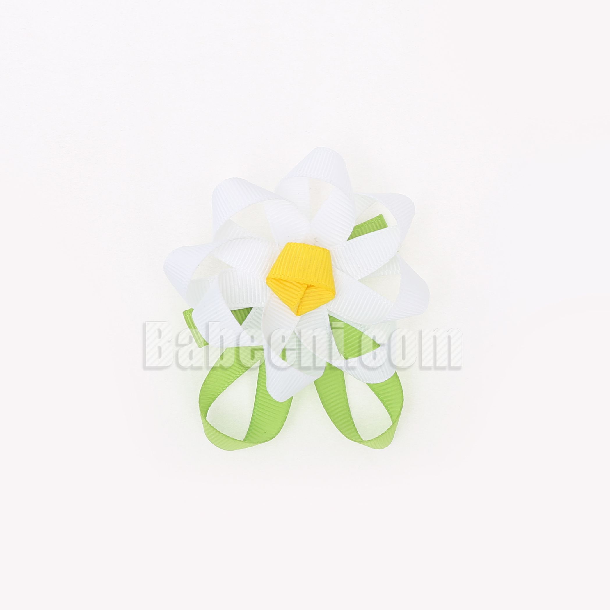 White Green Flower Hair Bow HB 64
